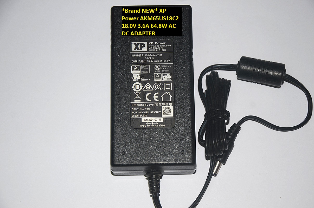 *Brand NEW*XP Power AKM65US18C2 64.8W 18.0V 3.6A AC DC ADAPTER Item Name: Brand:XP Power Model: AKM65US18C2 I